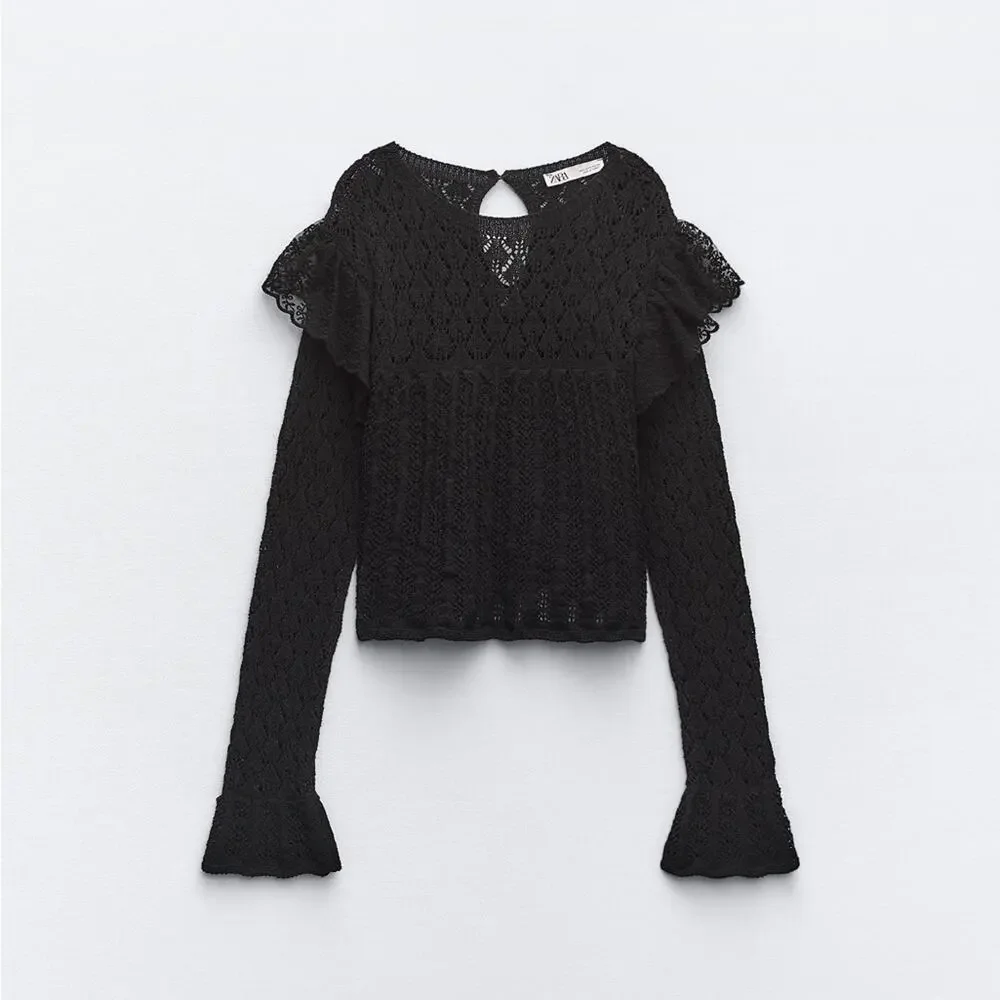 ZARA POINTELLE KNIT ROMANTIC TOP